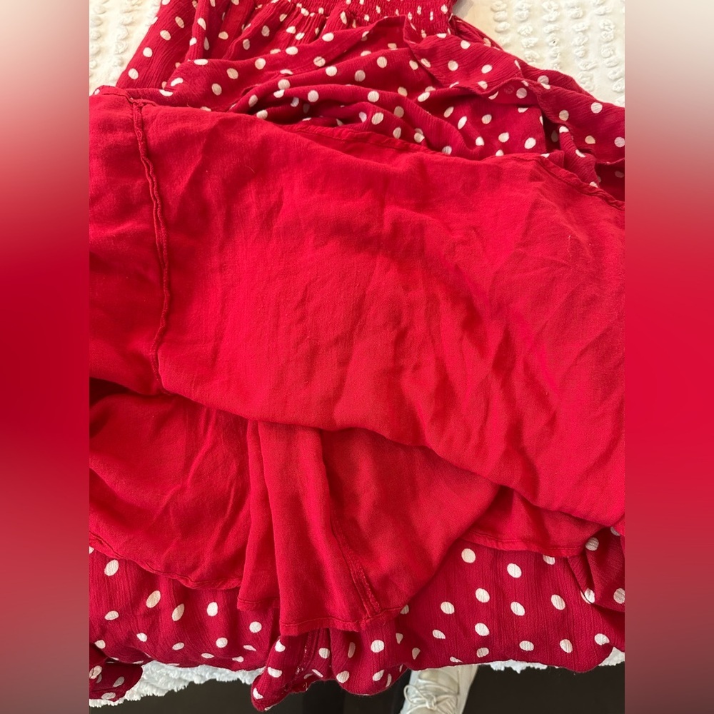 Free People Butterflies Smocked Midi Dress in Red Polka Dot - Picture 11 of 14